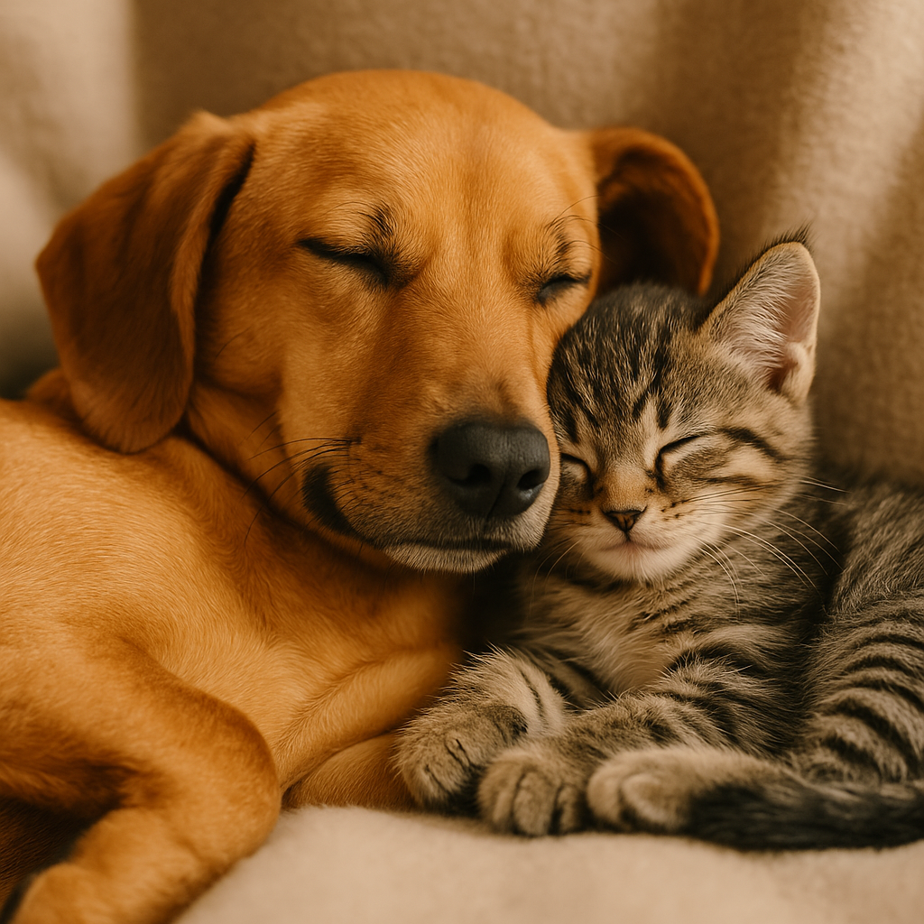 Perro y gato durmiendo juntos